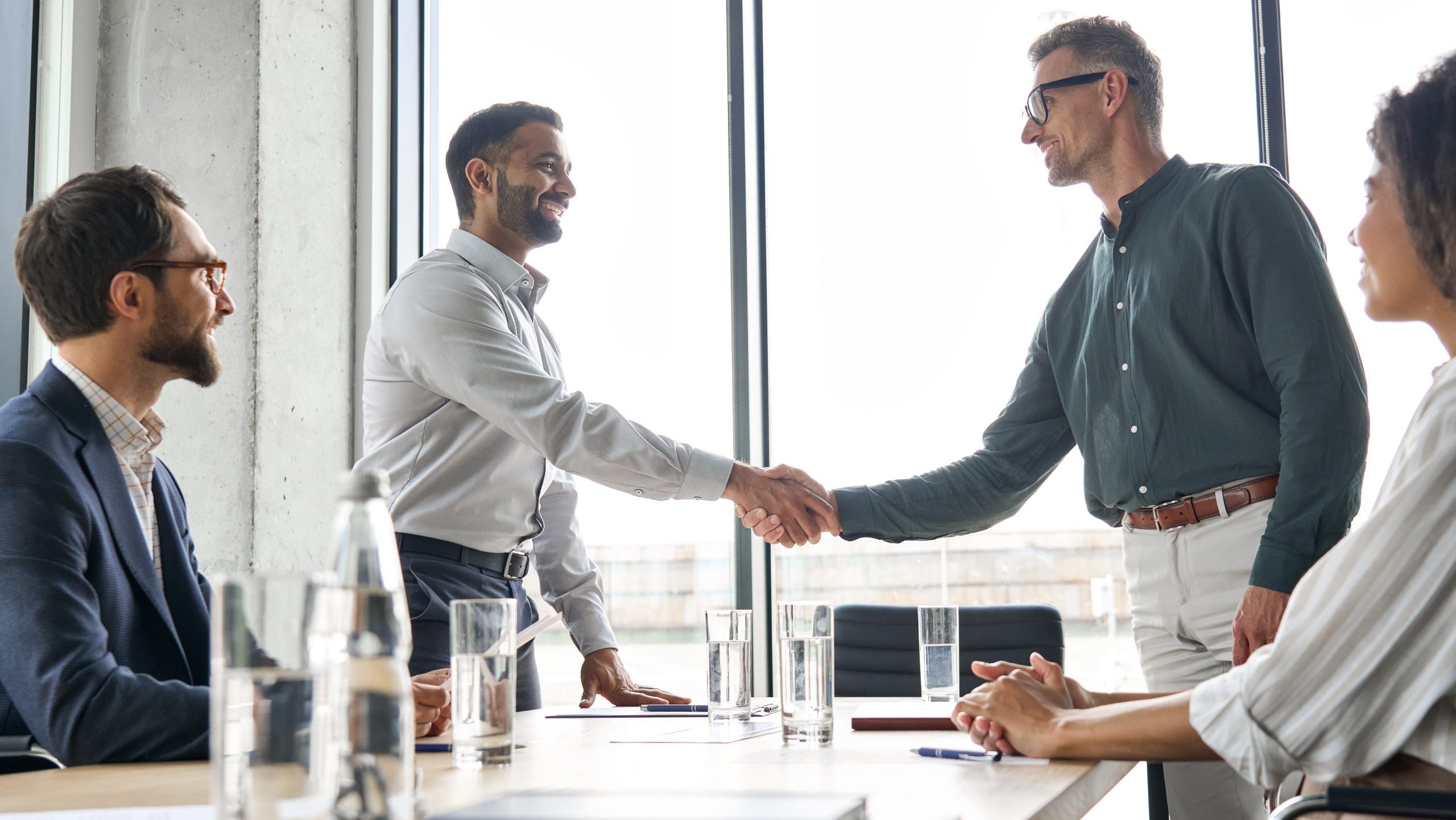 Two,Happy,Diverse,Professional,Business,Men,Executive,Leaders,Shaking,Hands